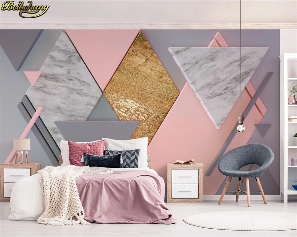 Beibehang مخصص صور خلفيات جدارية عاري الوردي ساحة 3d مضلع الإضاءة تلفزيون خلفية جدار ديكور المنزل