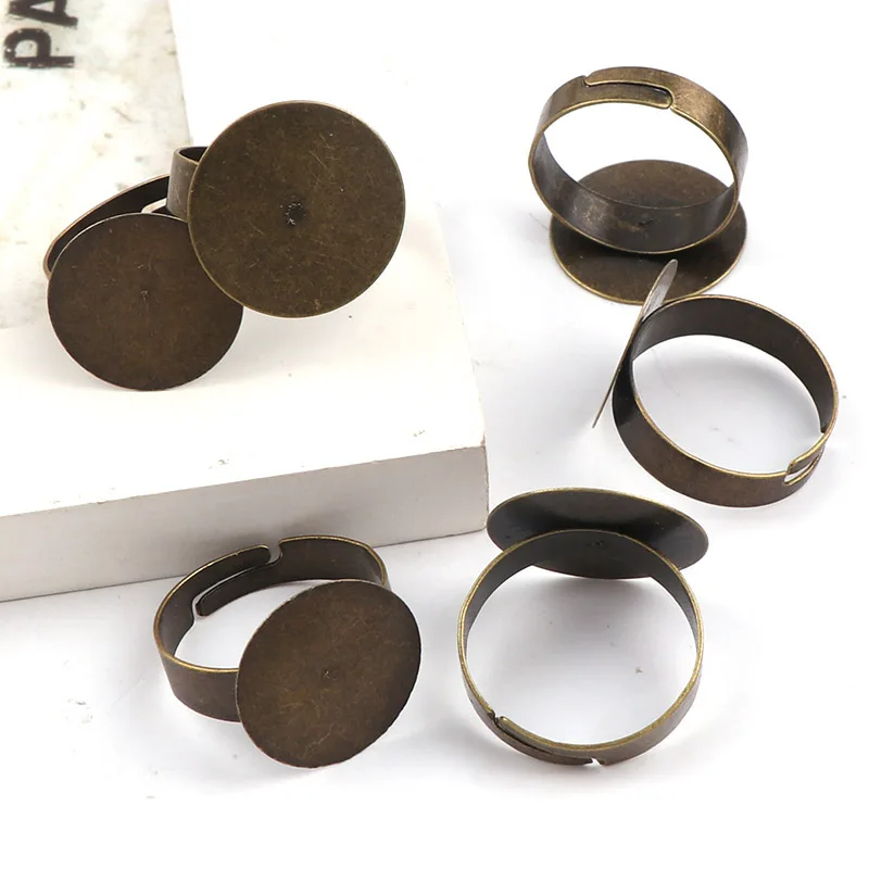 Adjustable Round Ring Flat Pad bezel Embellishments Cabochon Bases Setting Blanks DIY Ring