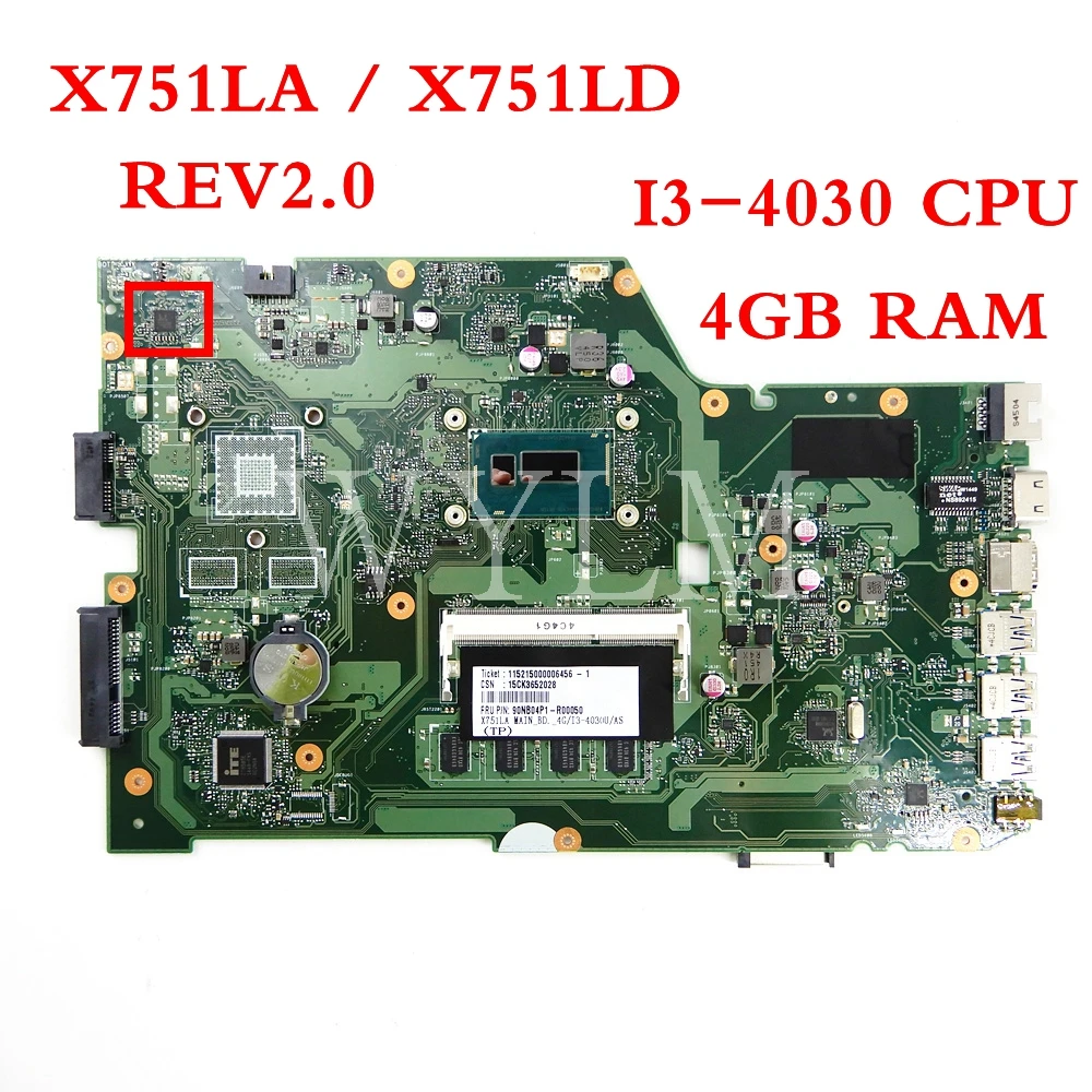 X751LA I3 4030CPU 4 Гб Оперативная память платы REV2.0 для ASUS X751L X751LAB R752L R752LD R752LN X751LD X751LJ DDR3