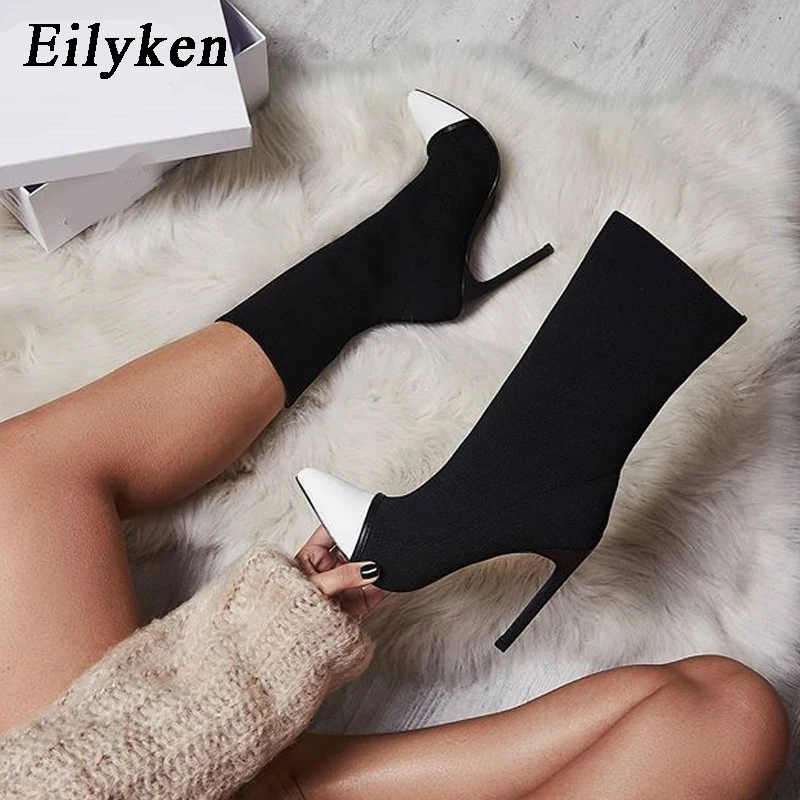 Eilyken/2021 г. Новое поступление женские ботильоны из эластичной ткани острый носок