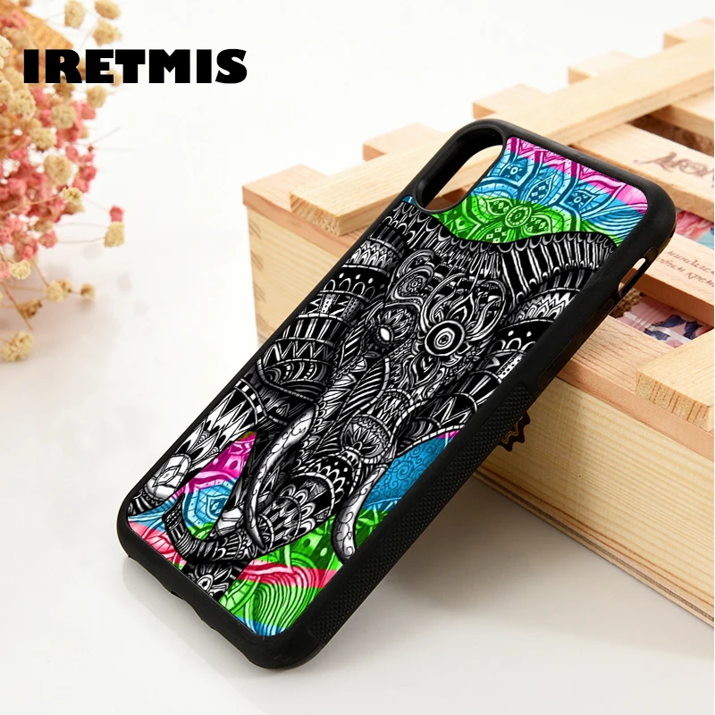 

Iretmis 5 5S SE 6 6S Soft TPU Silicone Rubber phone case cover for iPhone 7 8 plus X Xs Max XR Elephant mandala floral flower