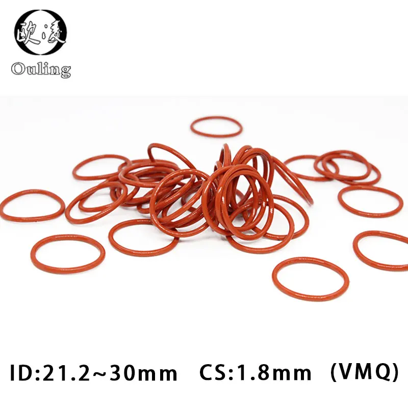 

5PCS/lot Red Silicon Ring Silicone/VMQ O ring 1.8mm Thickness ID21.2/22.4/23.6/25/25.8/26.5/28/30mm Rubber O-Ring Seal Gasket