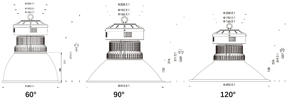 100W LED high bay light size