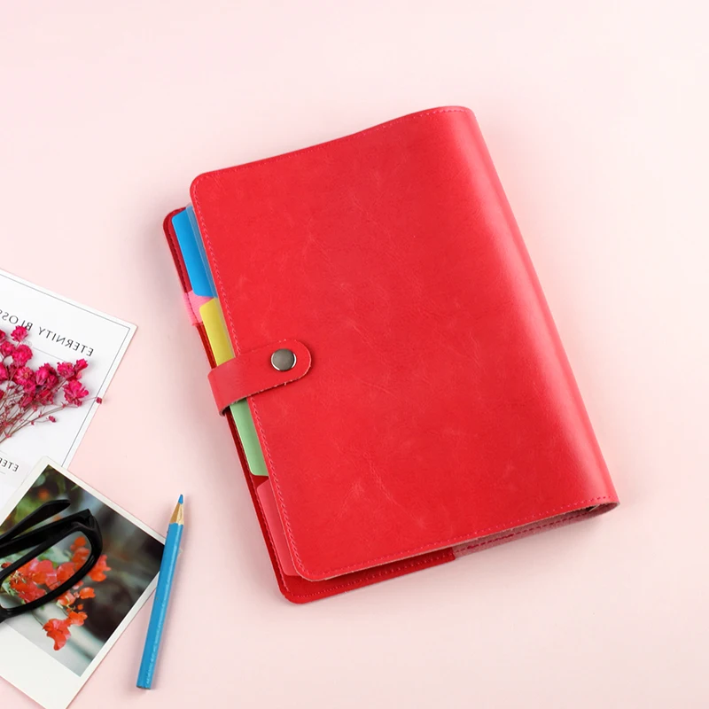 

NEW Red Leather A5 6 Holes Spiral Notebook Weekly Monthly Planner Diary Lined Notepad Agenda Ring Binder WJ-XXWJ447- Affordable