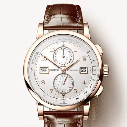 LOBINNI الرجال رواج اللباس 50 متر للماء الأعمال التلقائي الميكانيكية ساعة معصم مع شهر أسبوع تاريخ 24 ساعة تنسيق-Rosegold