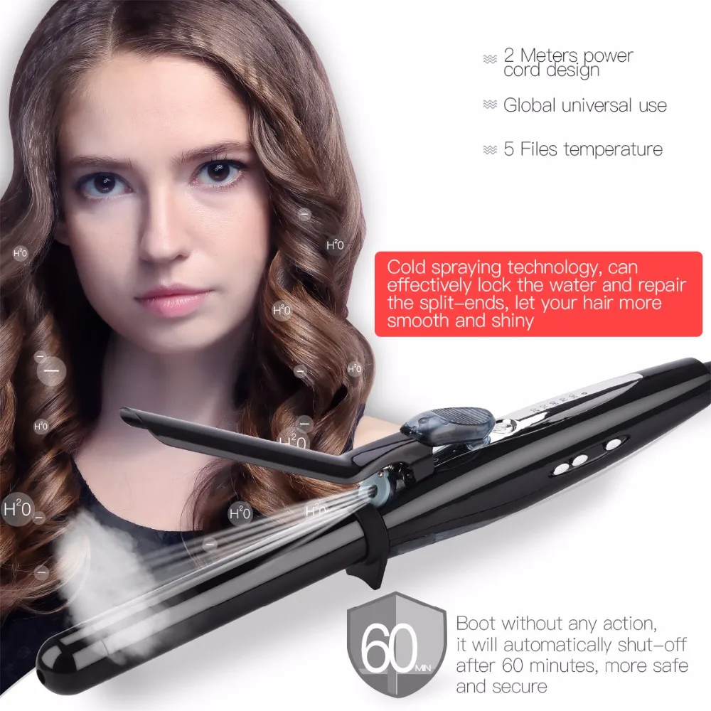 

Professional Cold Mist Steam Spray Hair Curler Tourmaline Ceramic Hair Fashion Curling Iron Wand Salon Hair Styling Tools Styler