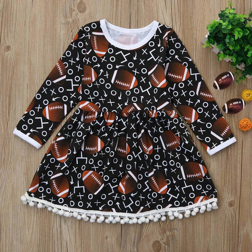 

Toddler Kids Baby Girls Football Print Tassel Long Sleeve Princess Dress Outfits