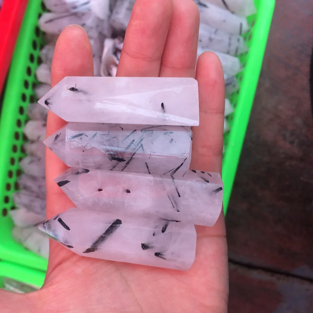 

4pcs Natural black tourmaline crystal point wand tower single point crystal Obelisk Healing Crystal gemstone wholesale
