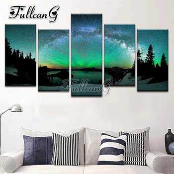 

FULLCANG Natural Lake Scenery 5PCS Diy Diamond Painting Cross Stitch Mosaic Full Square Diamond Embroidery Kits G657