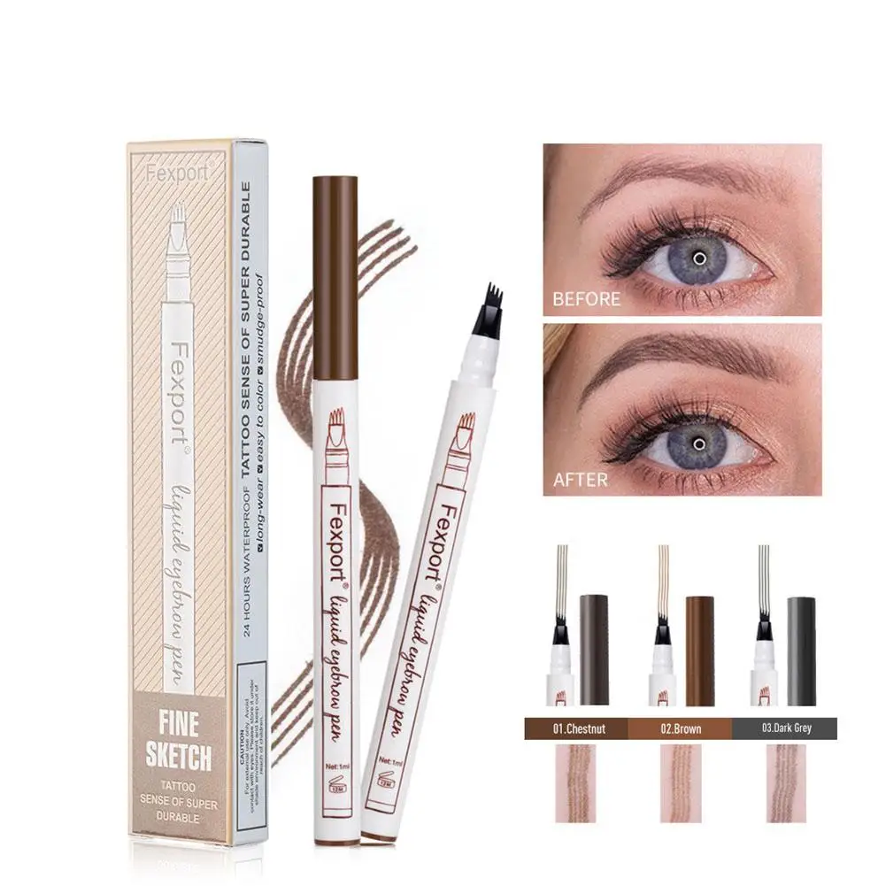 4 Fork Tip Head Eyebrow Pencil Waterproof Natural Long-lasting Non Staining Brows Pen