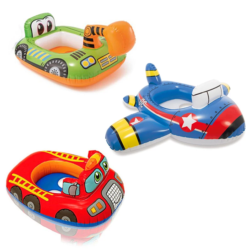 

3 Style Baby Cartoon Swimming Pool Excavator Inflatable Cricle Child Aircraft Swim Ring Fire Truck Seat Pool Float Water Toys