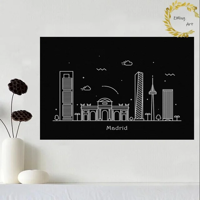 

Madrid Spain Minimalist Style Skyline Drawing Canvas Art Print Wall Pictures for Living Room No Frame
