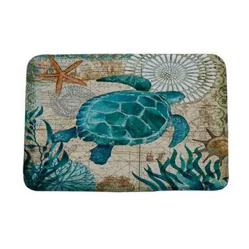 

Marine Style Door Mat Floor Carpet for Living Room Sea Turtle Pattern Coral Fleece Rug Anti-Slip Doormat Home Decor