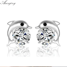 Горячая Мода 925 пробы Серебряный дельфин из циркония любовь серьги гвоздики для женщин Свадебные украшения brincos S-E193