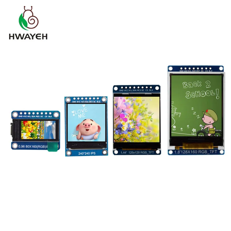 Hwayeh на тонкопленочных транзисторах на тонкоплёночных транзисторах Дисплей 0,96/1,3 дюйма 1,44 1,8 дюймов ips 7P SPI HD 65K Full Цвет ЖК-дисплей модуль ST7735/ST7789 Водительская подушка безопасности 80*160 240*240