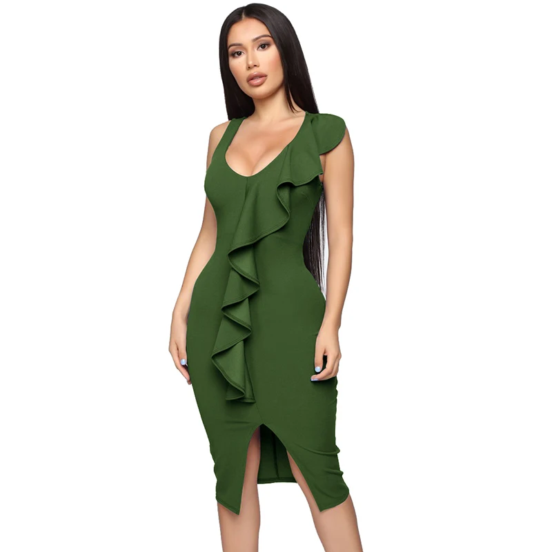 

Women Dress Sexy Summer Split Bodycon Sundress Female Sleeveless Wrap Dresses Soild Color Elegant Evening OL Vestidos de festa