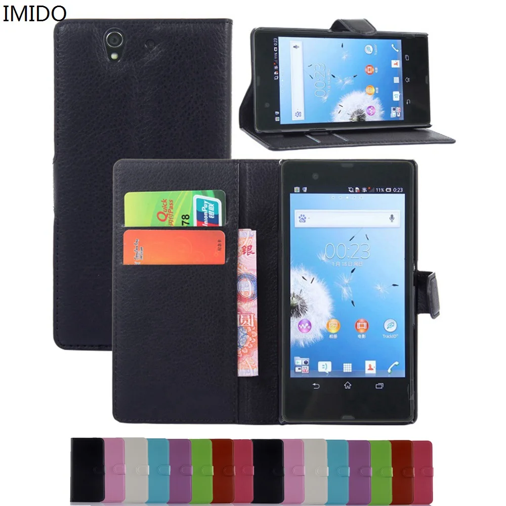 

IMIDO Wallet Stand Flip Cover For Sony Xperia Z l36H C6602 C6603 C6606 C6616 PU Leather Magnetic With Card for Xperia Z L36H