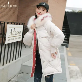 

PinkyIsBlack Winter Jacket Women Fur Hooded Long Parkas Winter Coat Women Wadded Jacket Outerwear Thicken Cotton-padded Jacket
