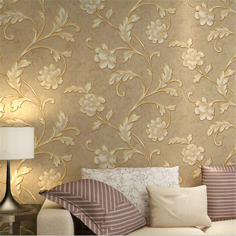 

beibehang Pastoral Romantic Flower Wedding House Decor of Wall paper roll 3D Non-woven Stereo Floral Wallpapers Retro Mural