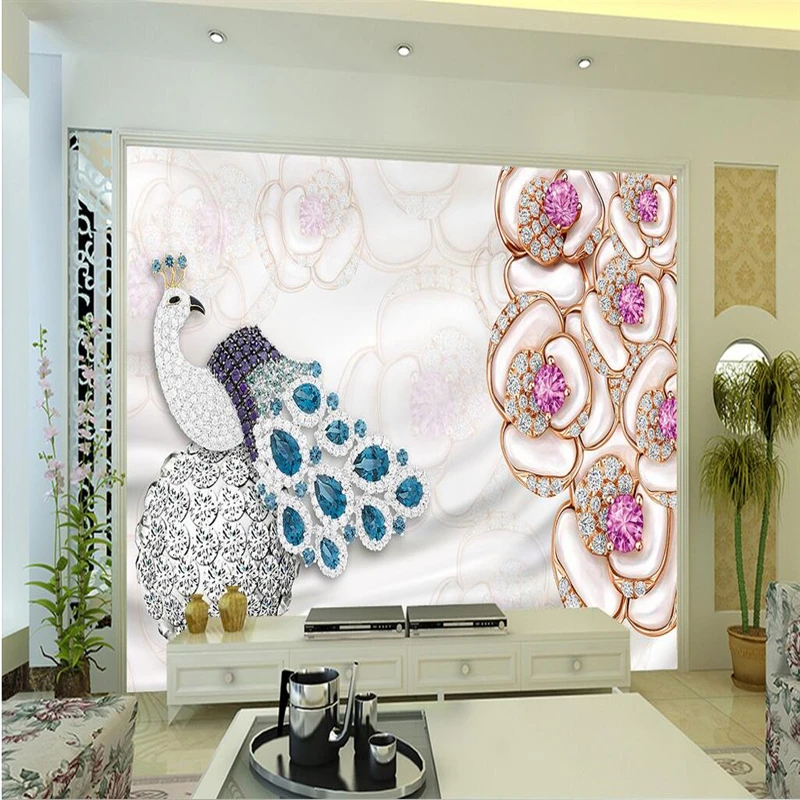 

beibehang Wallpaper Mural Wall Sticker Jewelry Jewelry Peacock Rose Ornate Light Background Wall Murder papel de parede