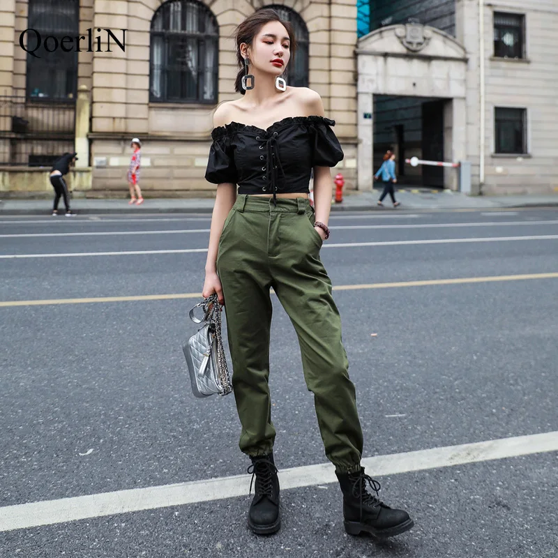 QoerliN женские брюки капри спортивные Pantalon большой Femme свободные девушка Harajuku карго