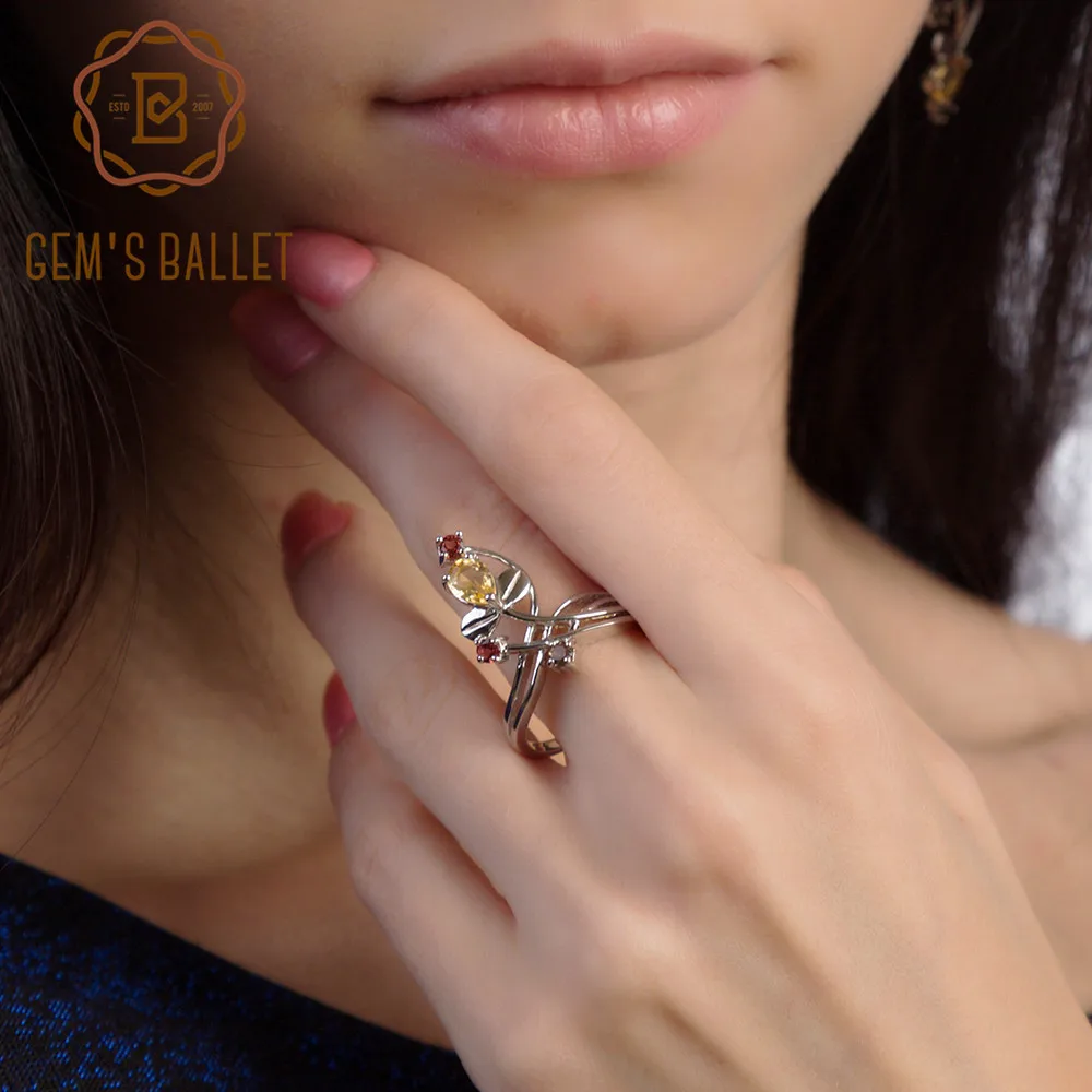 

Gem's Ballet Natural Citrine Garnet Smoky Quartz Rings For Women 925 Sterling Silver Cute Finger Ring Brand Fine Jewelry
