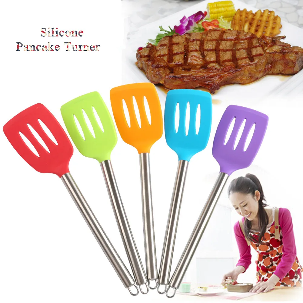 Food Grade Silicone Pancake Turner Spatula Nonstick Spatula Hollow Stainless Steel Handle Slice