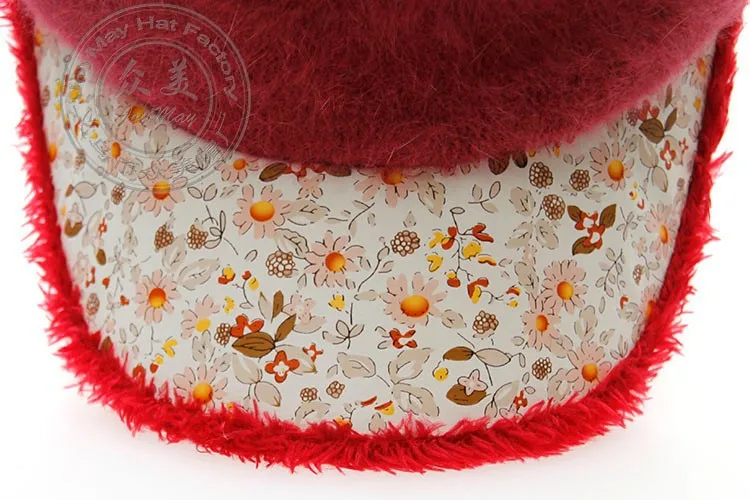 Бесплатная доставка модная зимняя одежда шляпу конфеты сплошной цвет меха кролика бейсболка цветочным узором Для женщин осень-зима cap W006