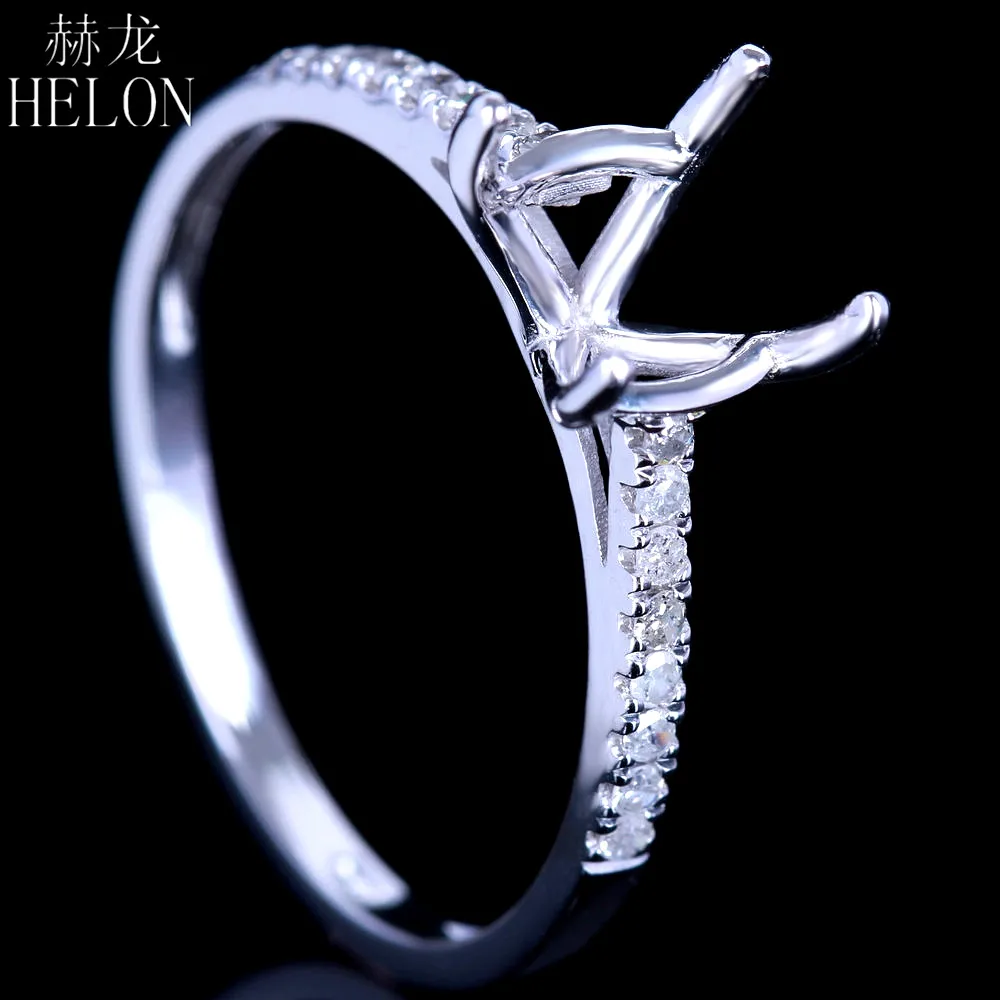 

HELON Pave Natural Diamonds Women's Fine Jewelry Ring Setting Solid 10K White 7-8mm Round Semi Mount Engagement Wedding Ring