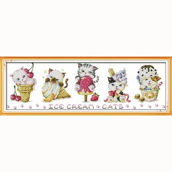 

Ice cream cats cartoon DIY Handmade Needlework Counted Cross Stitch Set Embroidery Kit 14CT Cross-Stitching printed fabric