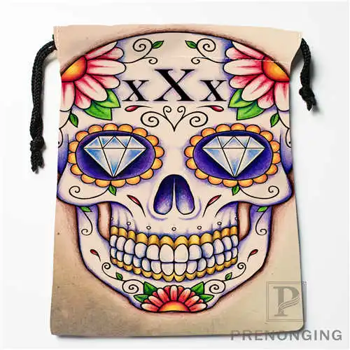 Custom Flower Skull 01 Drawstring Bags Printing Fashion Travel Storage Mini Pouch Swim Hiking Toy Bag