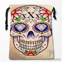 Custom Flower Skull@01 Drawstring Bags Printing Fashion Travel Storage Mini Pouch Swim Hiking Toy Bag Size 18x22cm #171208-09