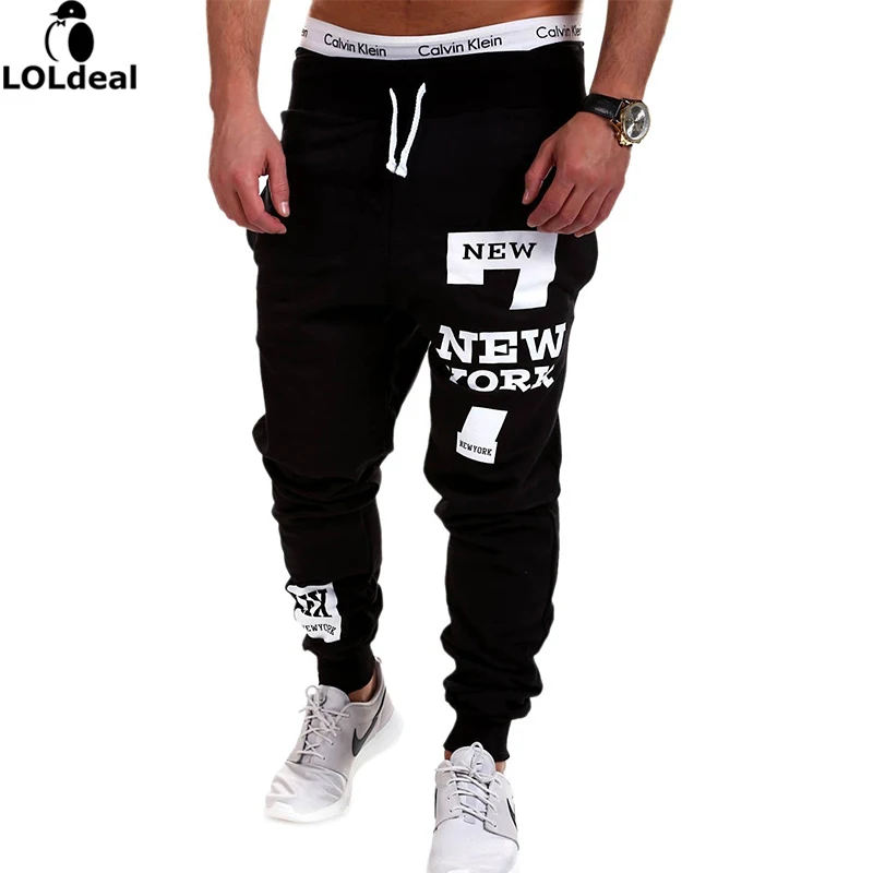 Loldeal male pants personalized letters printed design casual pantsin