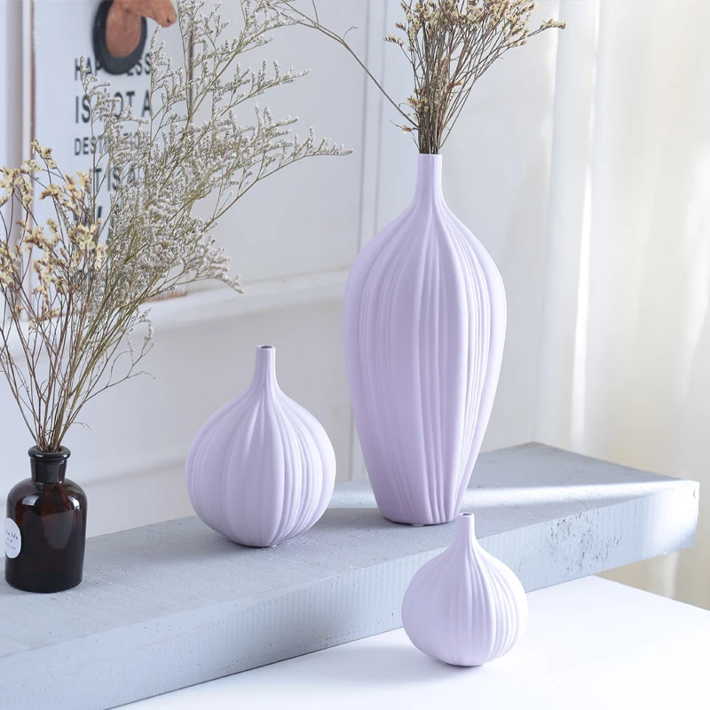 Purple Modern Garlic Shape Ceramic Vase Room Decorations Porcelain