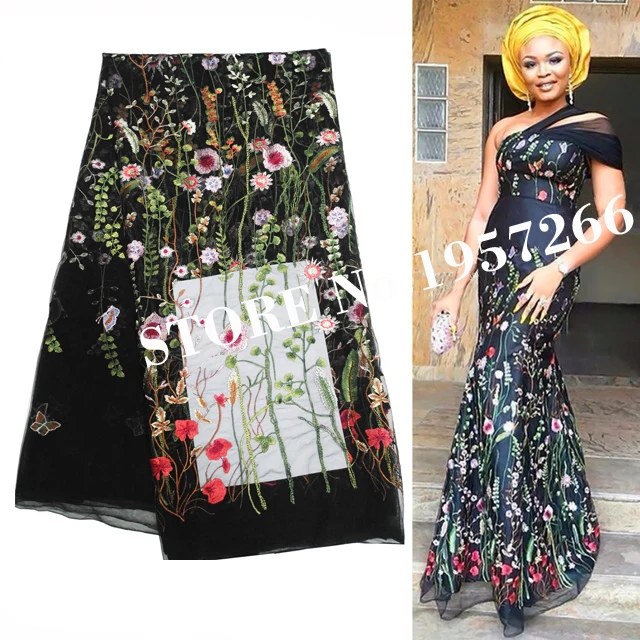 

2019 Latest African lace Fabric, High Quality Embroidered Tulle Fabric,African French Net Lace Fabric Black J17662