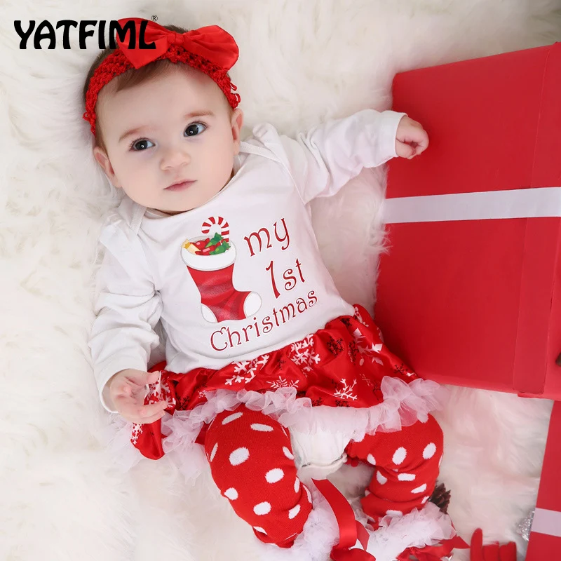 YATFIML рождественские детские костюмы Одежда для маленьких девочек первый новорожденных Рождественский комбинезон комплект одежды подарок