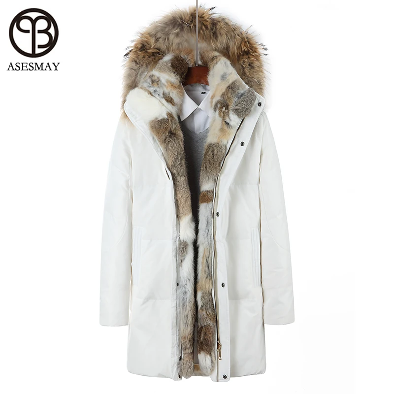 Men Women Asesmay Winter Down Jacket Down Parka White Duck Coat Thick Warm Plus Size S-5XL Natural Fur Removable