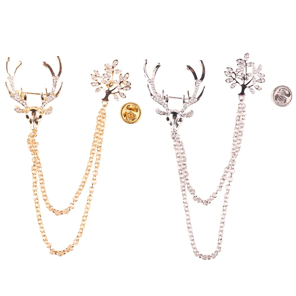 

New Hot Sale Luxury Rhinestone Cape Deer Brooches Women Pins Up Gold Color Clip Animal Brooch Scarf Buckle Accessory #264196