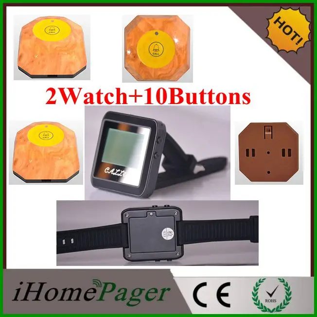 

Most Cheap Wireless Calling System Famous restaurant table service bell 2 Watch 10Buttons Waiter Call Guest