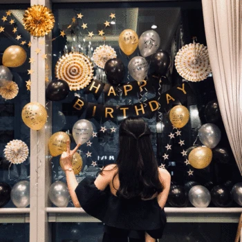 

Black Gold Party Set Tassel Garland Happy Birthday Garland Banner Paper Flower Pompoms Marble Wedding Decor Baby Shower Girl boy