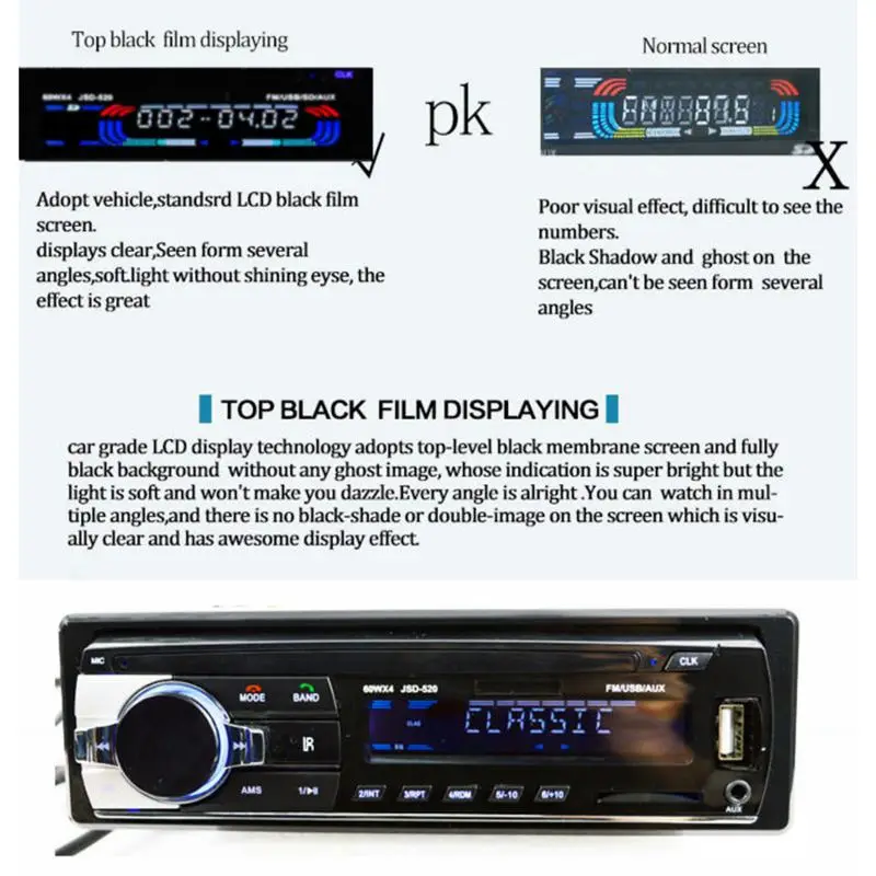 Bluetooth стерео аудио в-тире FM MP3 радио плеер с AUX-IN SD USB DC 12V MP3WMA автомобиль радио плеер