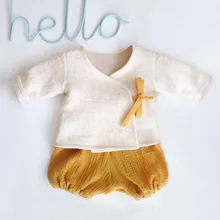 Одежда для новорожденных мальчиков и девочек от 0 до 24 месяцев, топ-кимоно с длинными рукавами и шорты Милая одежда для малышей льняная одежда для маленьких мальчиков ropa recien nacido