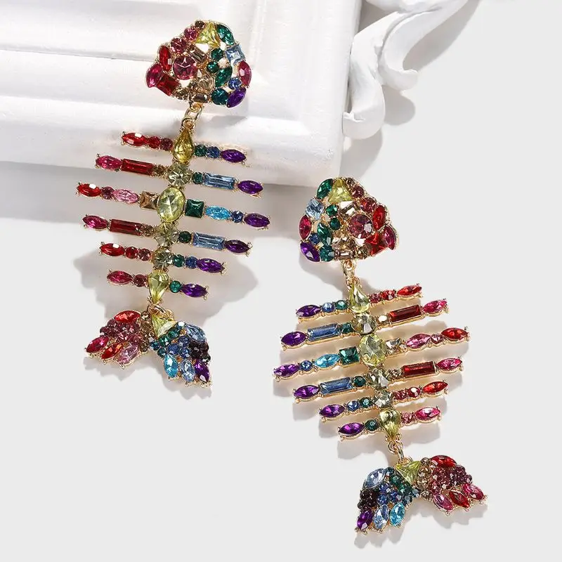 

Colorful Shining Crystal Large Fish Bird Drop Earrings Women Statement Jewelry