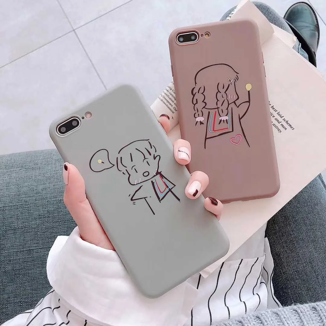 

Cartoon Korean Couple Light Bulb Girl Candy Color Mobile Case for iPhone 6 6S 7 8 plus XR MAX X XS Soft TPU Silicone cover