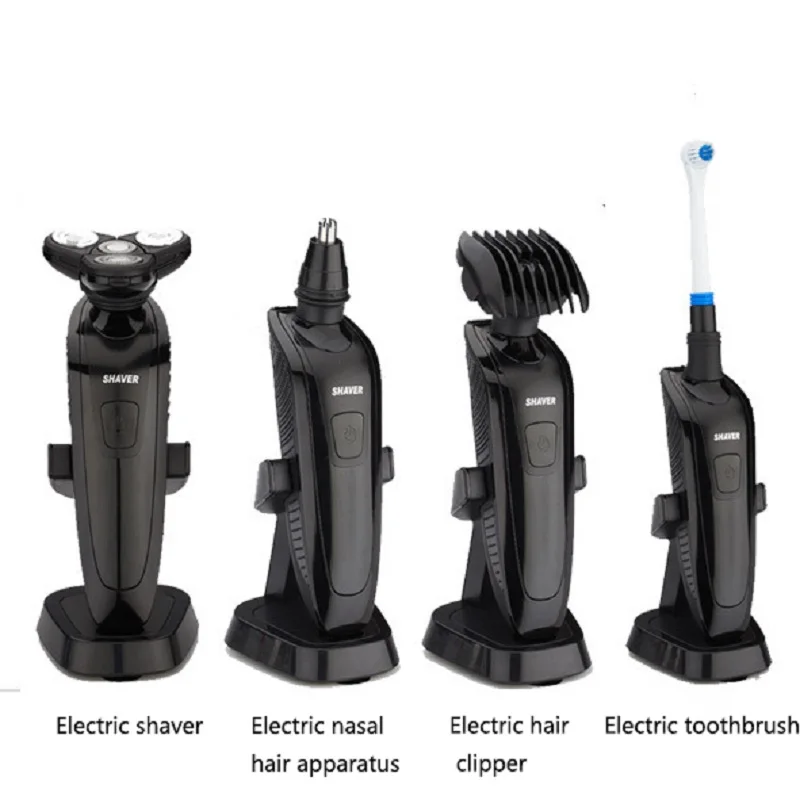 Мужская моющаяся перезаряжаемая электробритва с 5 лезвиями, бритва для бороды 4 в 1, триммер для бороды и носа, электрическая зубная щетка для лица
