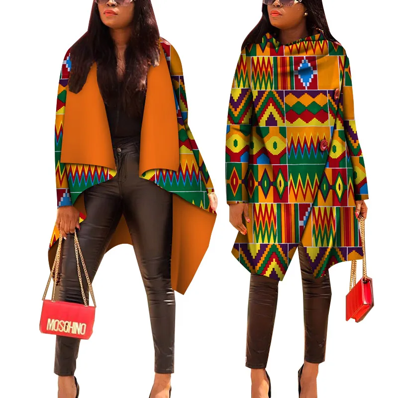 Women African Tops African Print Cotton Casual Coat Women Bazin Riche Trench Coat Lady Traditional African Clothes WY4715