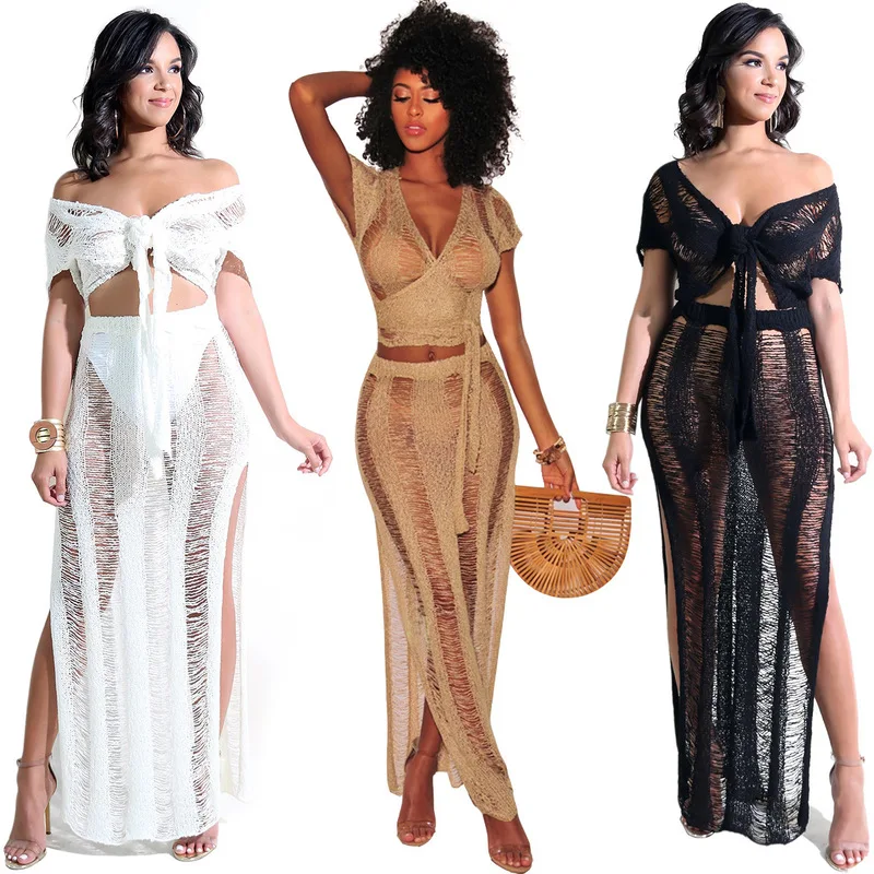 

Beach Tunic Pareo And Dresses Swimsuit Woman Cape For Women's Swimwear Cover Up Women Hollow Perspective Nightclub Knitting