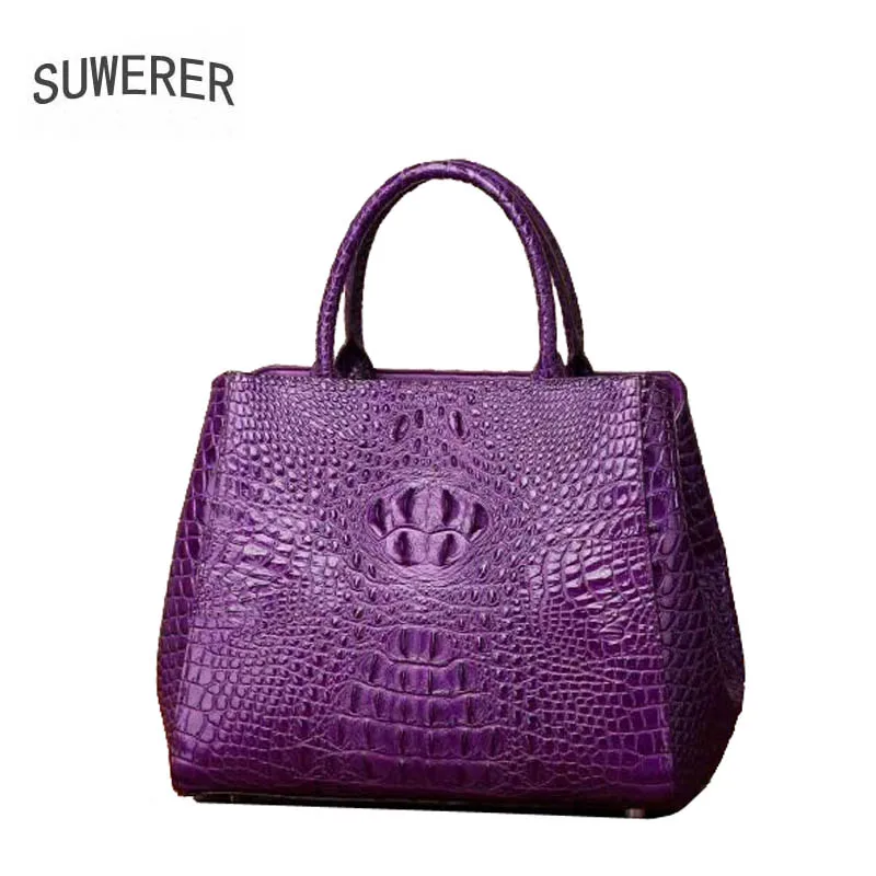 SUWERER новые превосходные женские сумки из натуральной воловьей кожи с узором «крокодиловая кожа» модные роскошные кожаные сумки от известного бренда - Цвет: Purple