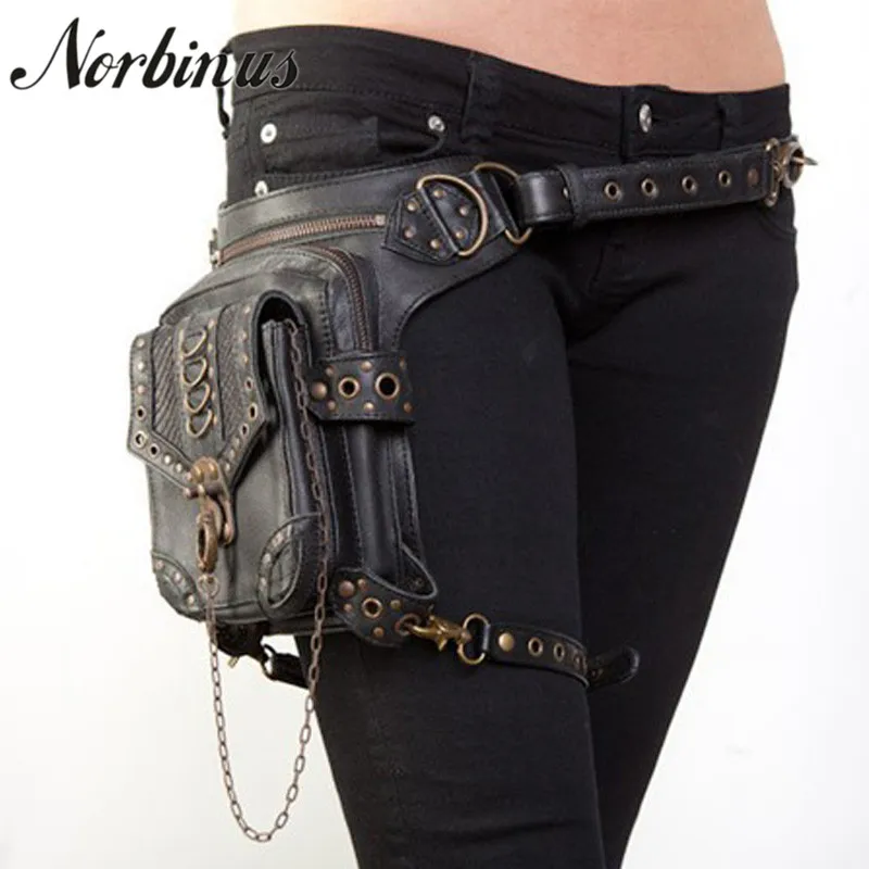 Norbinus Vintage Waist Leg Bags Motorcycle Rider Hip Belt Thigh Packs Punk Rock Holster Bags