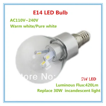 

100pcs/lot high bright SMD5730 LED 5w e14 / e12 led light bulb lamp 110v 220v warm white pure white